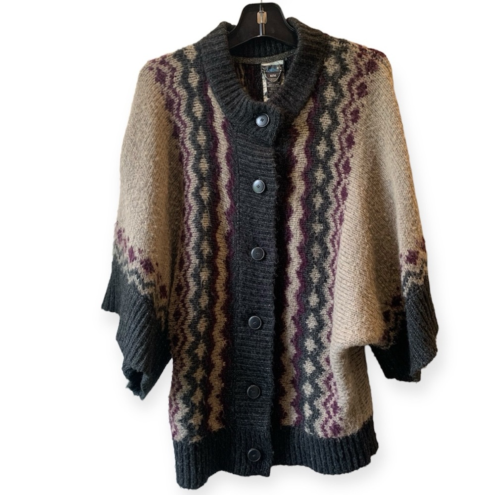 DEX sweater - medium - button down - wool blend - purple, black